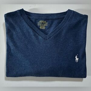Men’s Polo by Ralph Lauren V-Neck Short Sleeve Tee - Embroidered Logo - Blue- XL